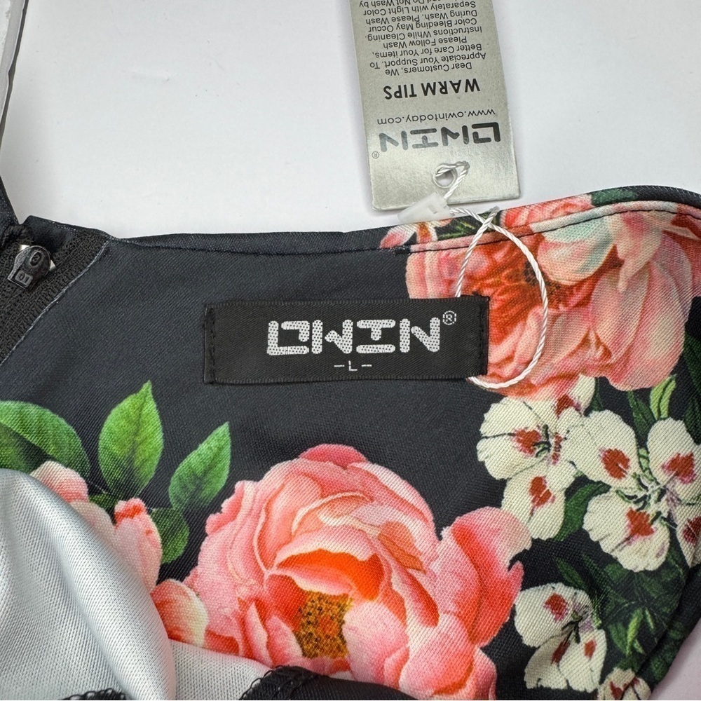 Owin Black Floral Sleeveless Fit & Flare Dress Size L NWT - Picture 5 of 8